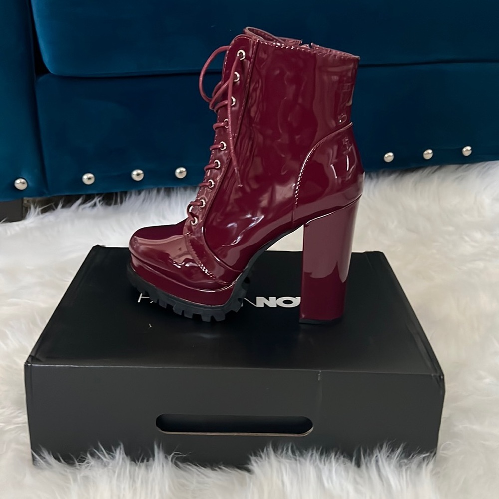 Burgundy Heeled lace up boot
